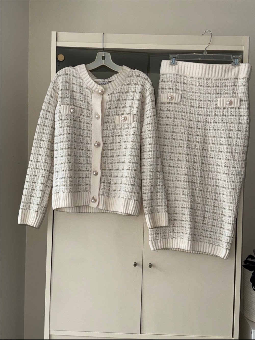 Club L London Annabeth Tweed Knit Sweater Top and Skirt Matching Set Two Piece - Picture 3 of 4